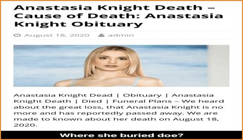 Is Anastasia Knight dead? Obituary, Cause of Death & Details
